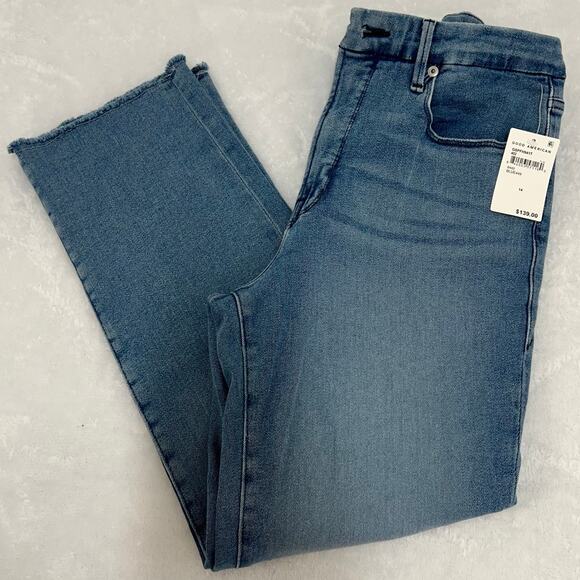 Good American Good Legs High Rise Straight Denim Jeans Blue Size 14 NWT Retro - Picture 2 of 15